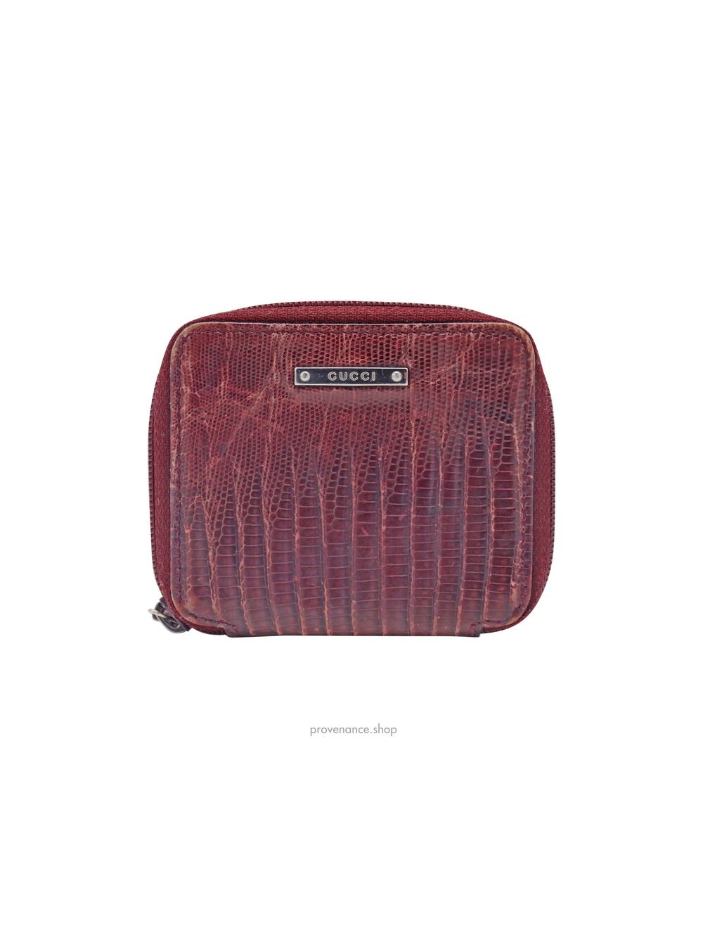 🔴 Gucci Zip Coin Wallet - Wine Lizard Leather